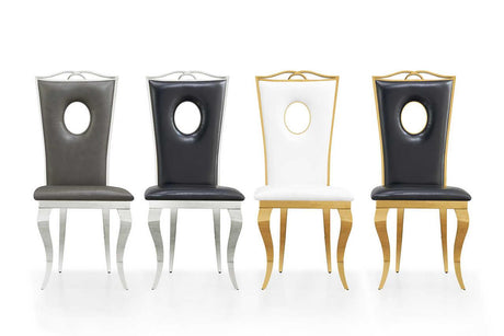 Santiago dining chair in grey PU with chrome frame front view