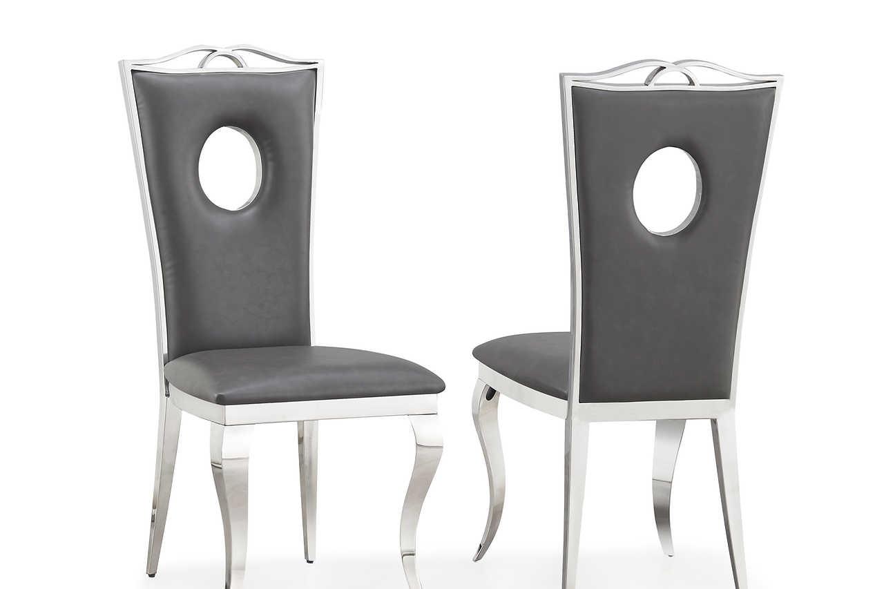 Santiago dining chair in black PU with chrome frame side view