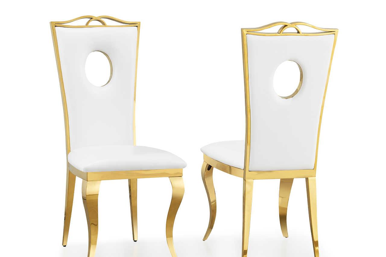 Santiago dining chair in black PU with gold frame close-up on back