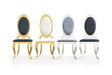 Grey velvet oval dining chair with chrome base front view