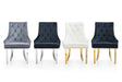 Havana black velvet dining chair with gold legs angled view