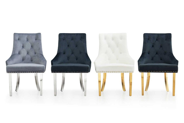 Havana black velvet dining chair with gold legs angled view