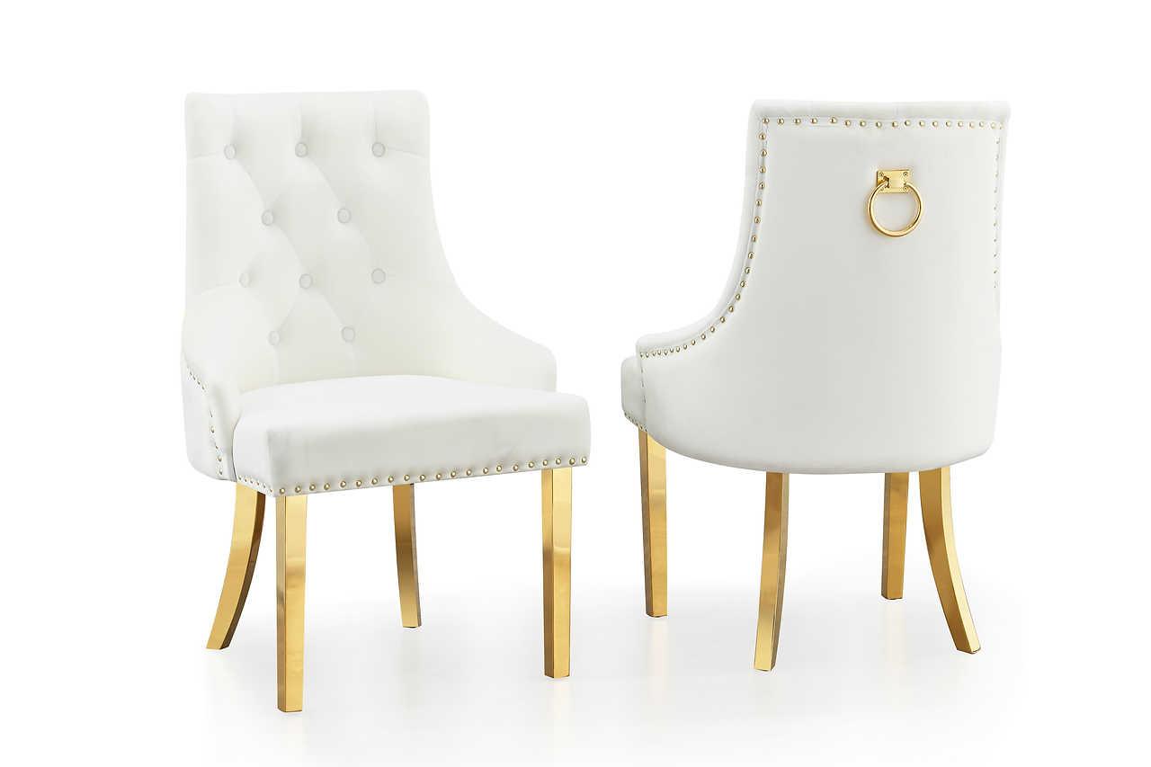 Close-up of Havana dining chair velvet upholstery and metal leg