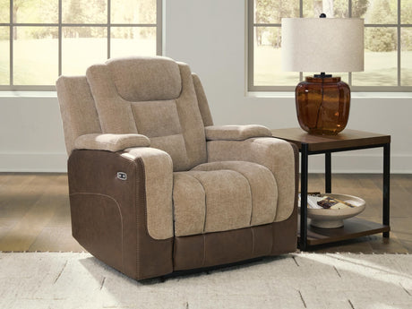 Mixed Motion Brownstone Chenille / Faux Leather Power Recliner — product view