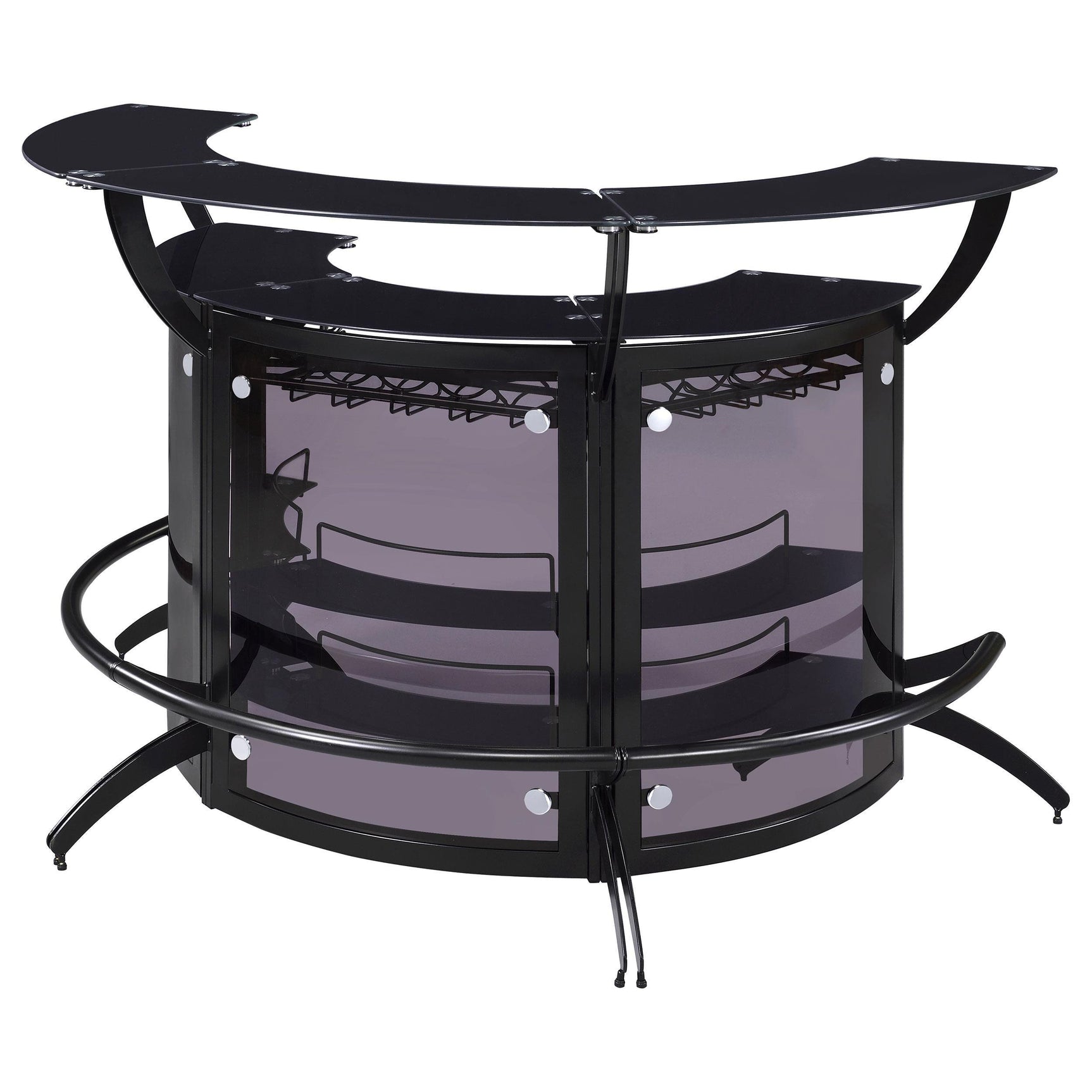 Dallas 3-piece black acrylic home bar showing curved shape