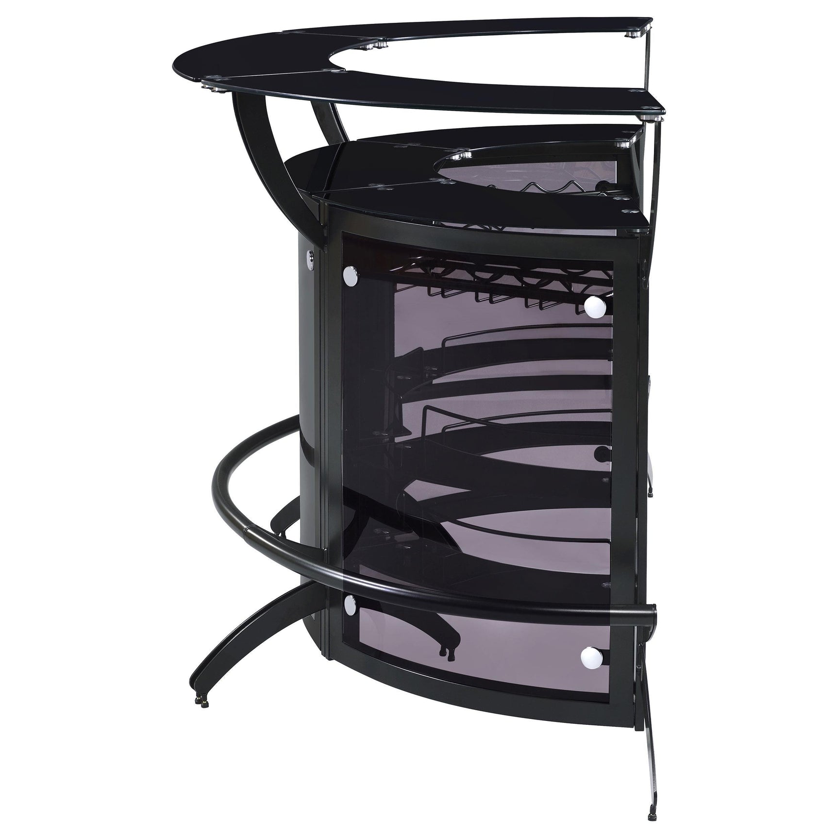 Side view of Dallas freestanding black home bar cabinet