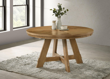 Danvers 54-inch round wood dining table brown oak angled view