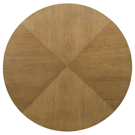 Danvers 54-inch round wood dining table brown oak close-up of wood grain