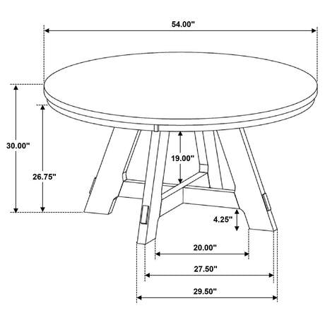 Danvers 54-inch round wood dining table brown oak leg detail