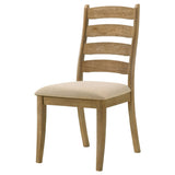 Close-up of fabric seating on Danvers brown oak dining side chair