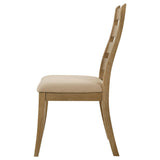 Leg detail on Danvers brown oak wood dining side chair
