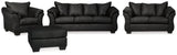 Side view of Darcy Black loveseat showing cushion details