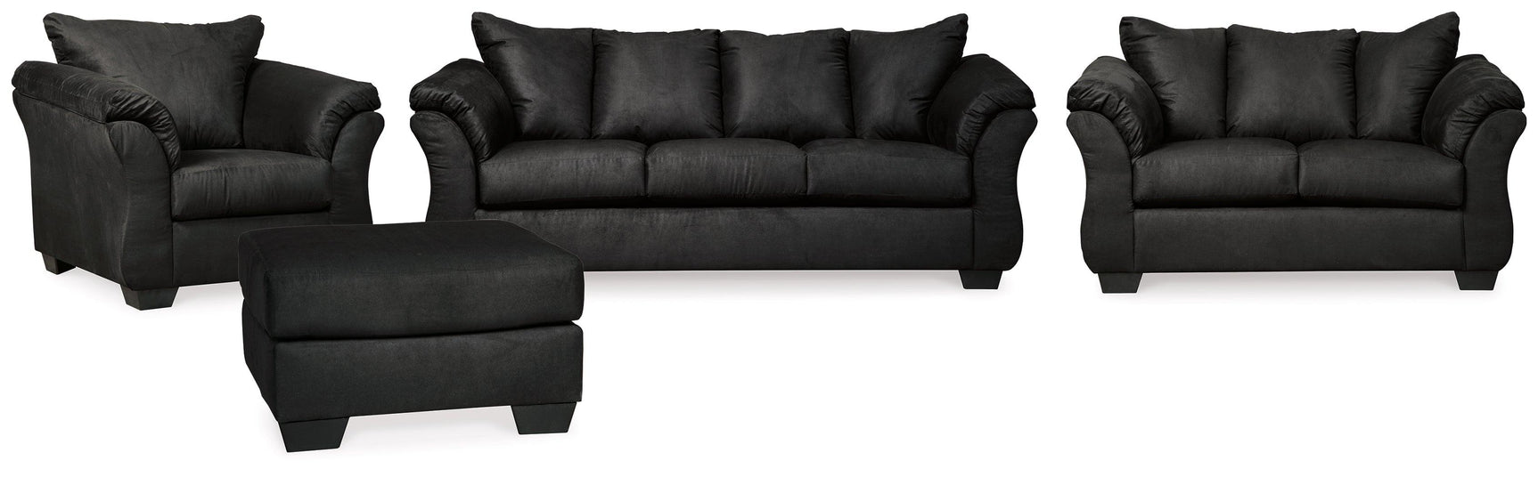 Side view of Darcy Black loveseat showing cushion details