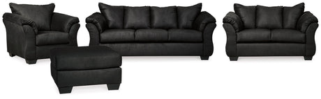 Side view of Darcy Black loveseat showing cushion details