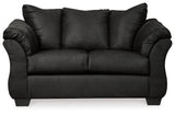 Side angle of Darcy Black sofa highlighting frame and feet