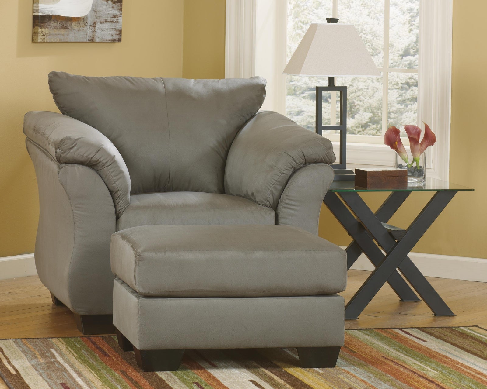 Darcy Cobblestone Chair And Ottoman - Ella Furniture