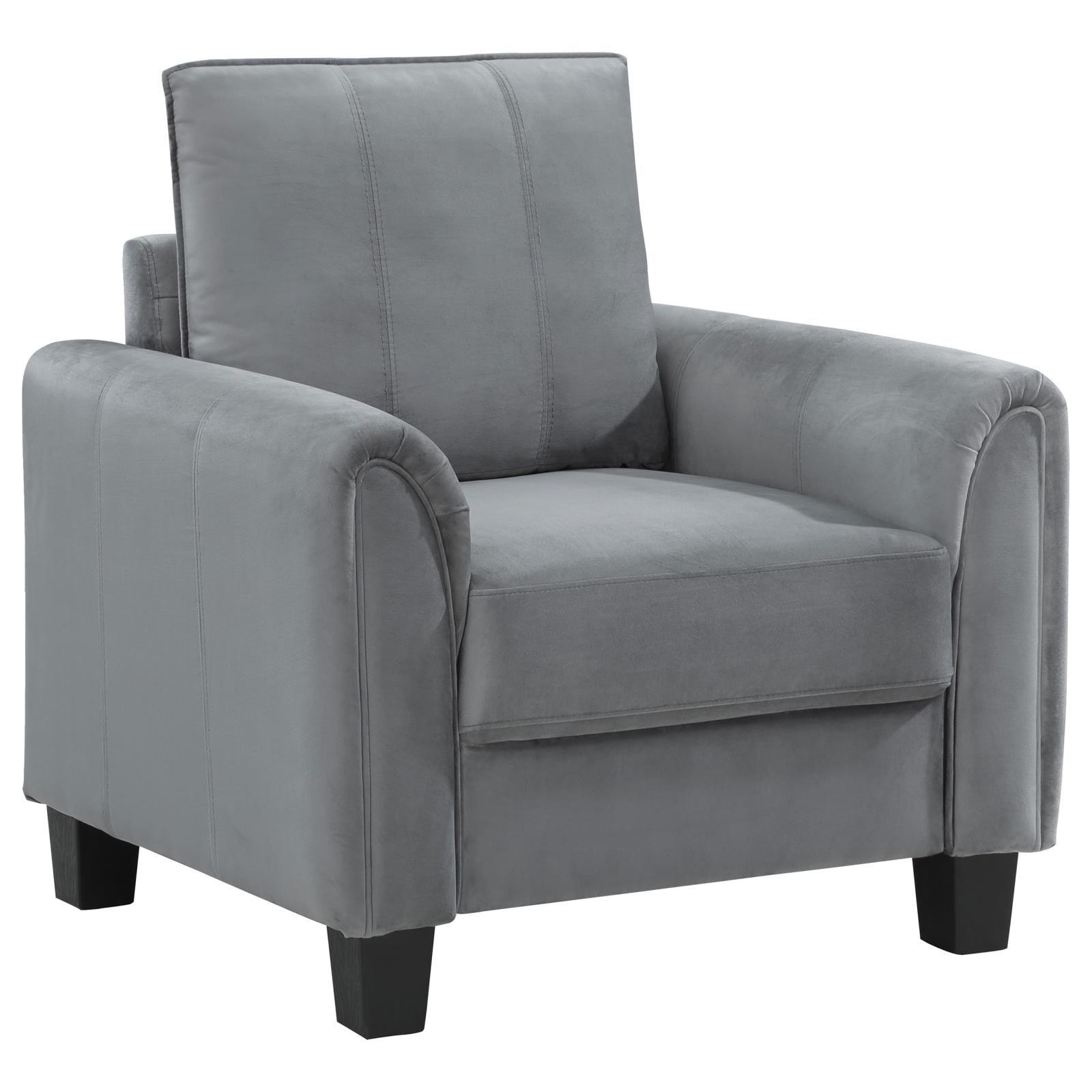 Davis Upholstered Rolled Arm Accent Chair in grey front view