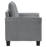 Grey velvet fabric texture on Davis chair