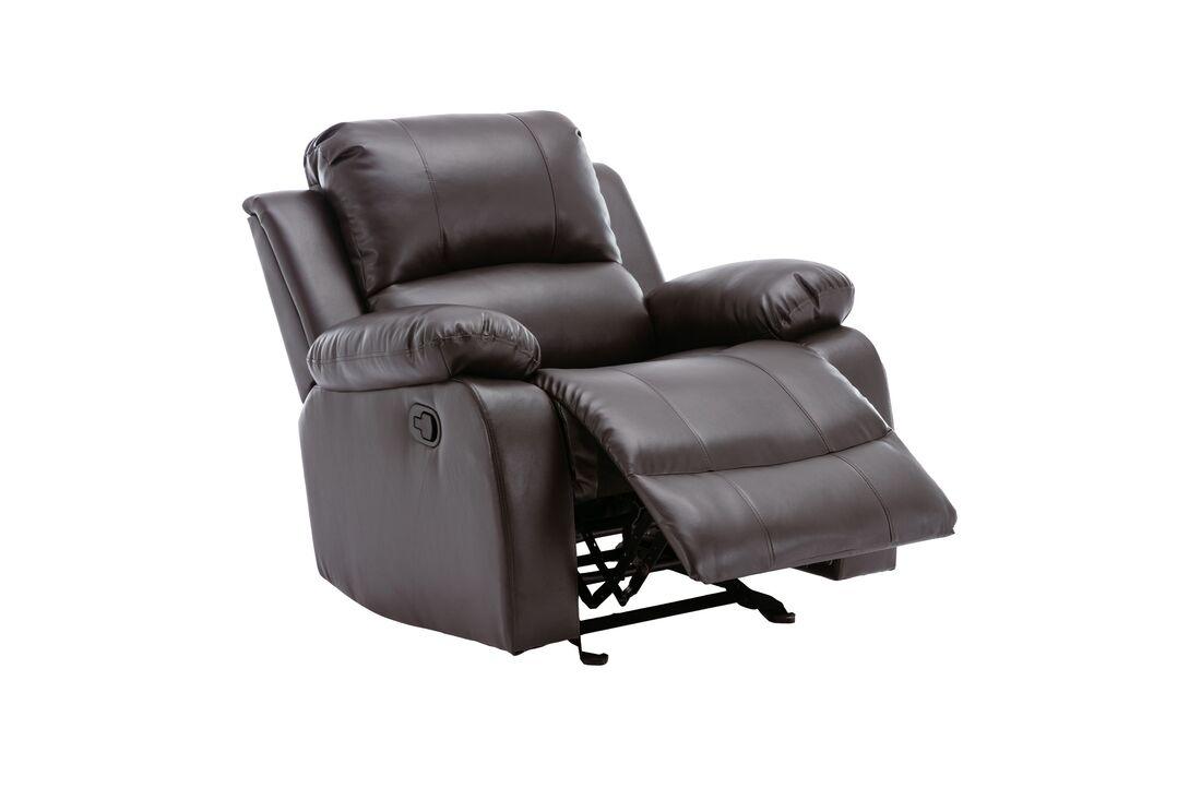 Daytona Brown reclining sofa and loveseat set - side angle in warm brown upholstery