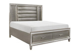 Main view of Tamsin Silver Gray Faux Leather LED Storage Platform Bedroom Set bed
