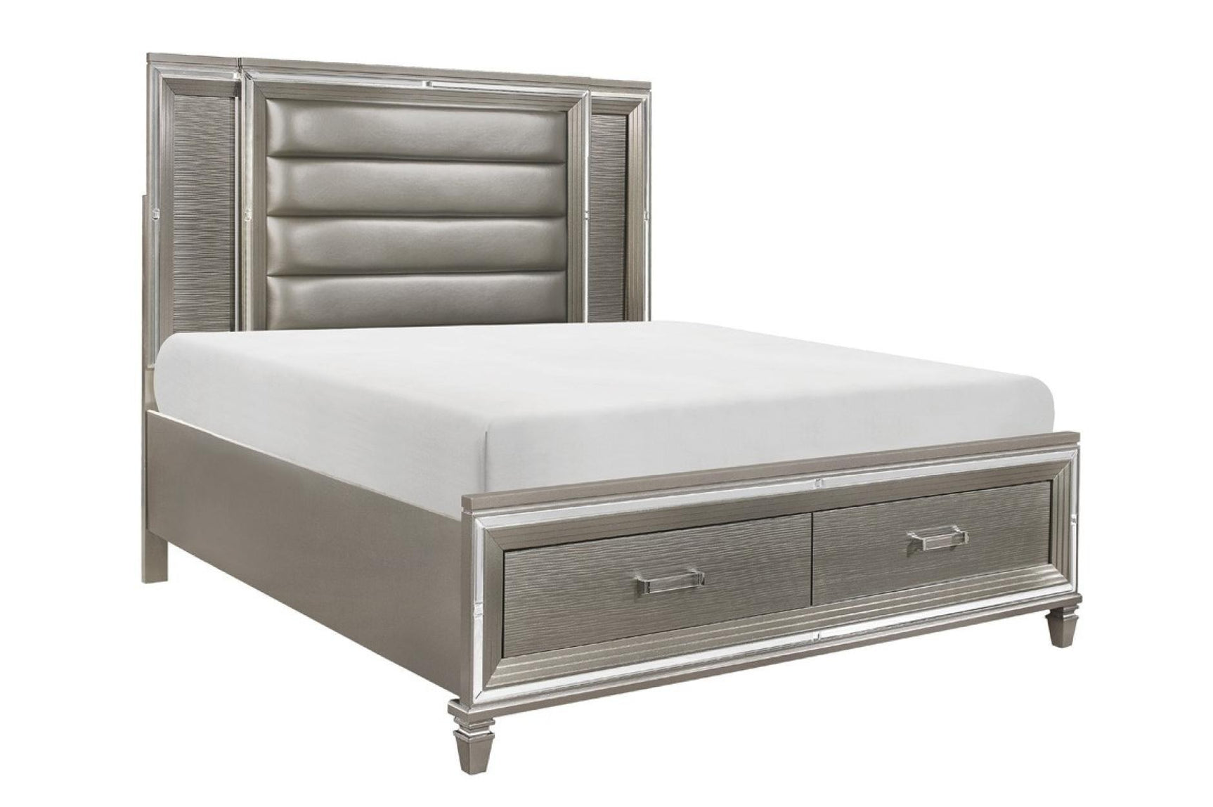 Main view of Tamsin Silver Gray Faux Leather LED Storage Platform Bedroom Set bed