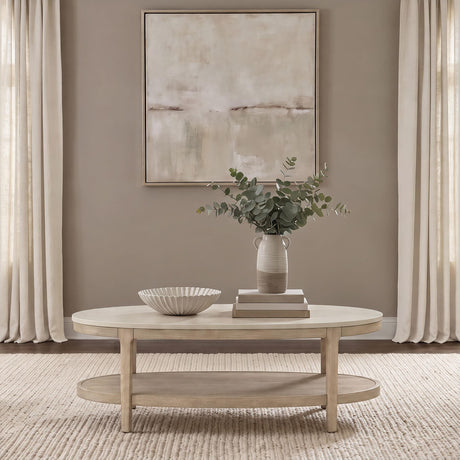 Lucaire Oval Cultured Marble Top Coffee Table Honed Cream and Sandstone — product image 2