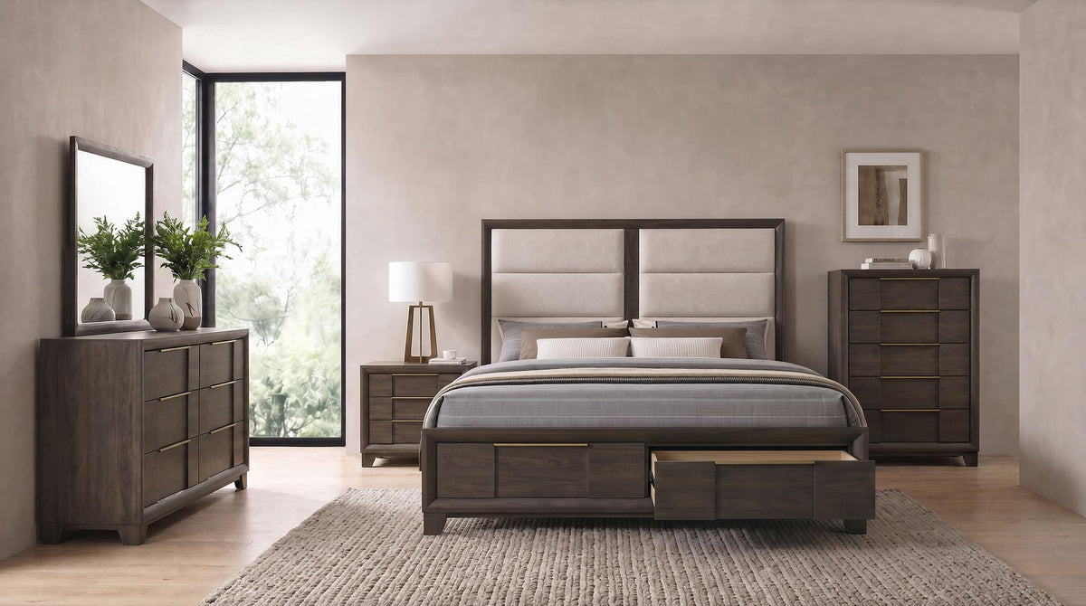 Farre Eastern King Upholstered Storage Platform Bed Dark Brown — product image 13