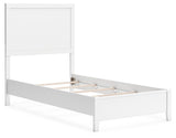 Binterglen White Twin Panel Bed — angled view