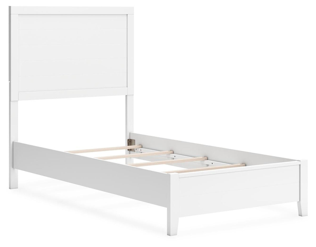 Binterglen White Twin Panel Bed — angled view