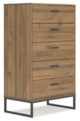 Deanlow Honey Chest of Drawers side angle showing metal legs