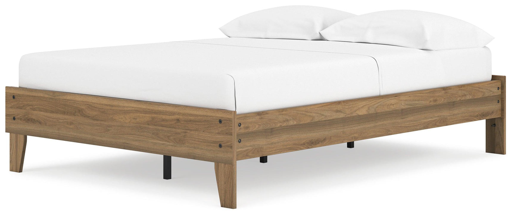 Deanlow Honey Full Platform Bed with mattress placed showing frame height