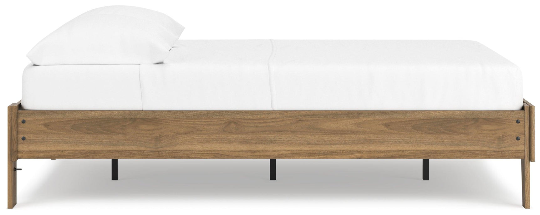 Deanlow Honey Full Platform Bed showing full frame from footboard