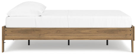 Deanlow Honey Full Platform Bed showing full frame from footboard