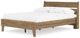 Platform bed frame detail with honey finish