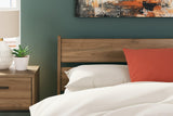 Full bed with platform base and honey finish in modern bedroom