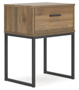 Deanlow Honey Nightstand side angle highlighting metal legs