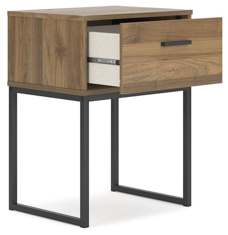 Detail of dark pewter-tone handle on Deanlow Nightstand