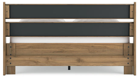 Deanlow Queen Platform Bed showing panel headboard