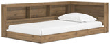 Deanlow Honey Twin Bookcase Storage Bed side view showing footboard storage