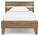 Close-up of honey brown laminate finish on Deanlow Bed