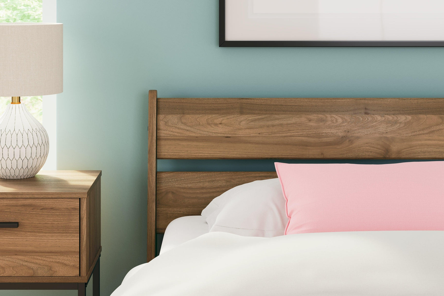 Full length view of Deanlow Honey Twin Platform Panel Bed