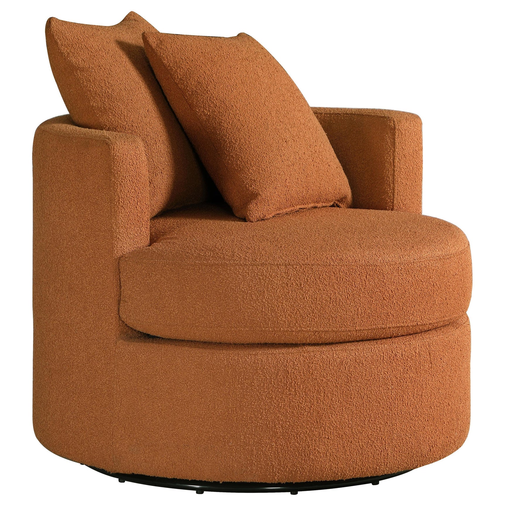 Side view of Debbie burnt orange upholstered swivel accent chair
