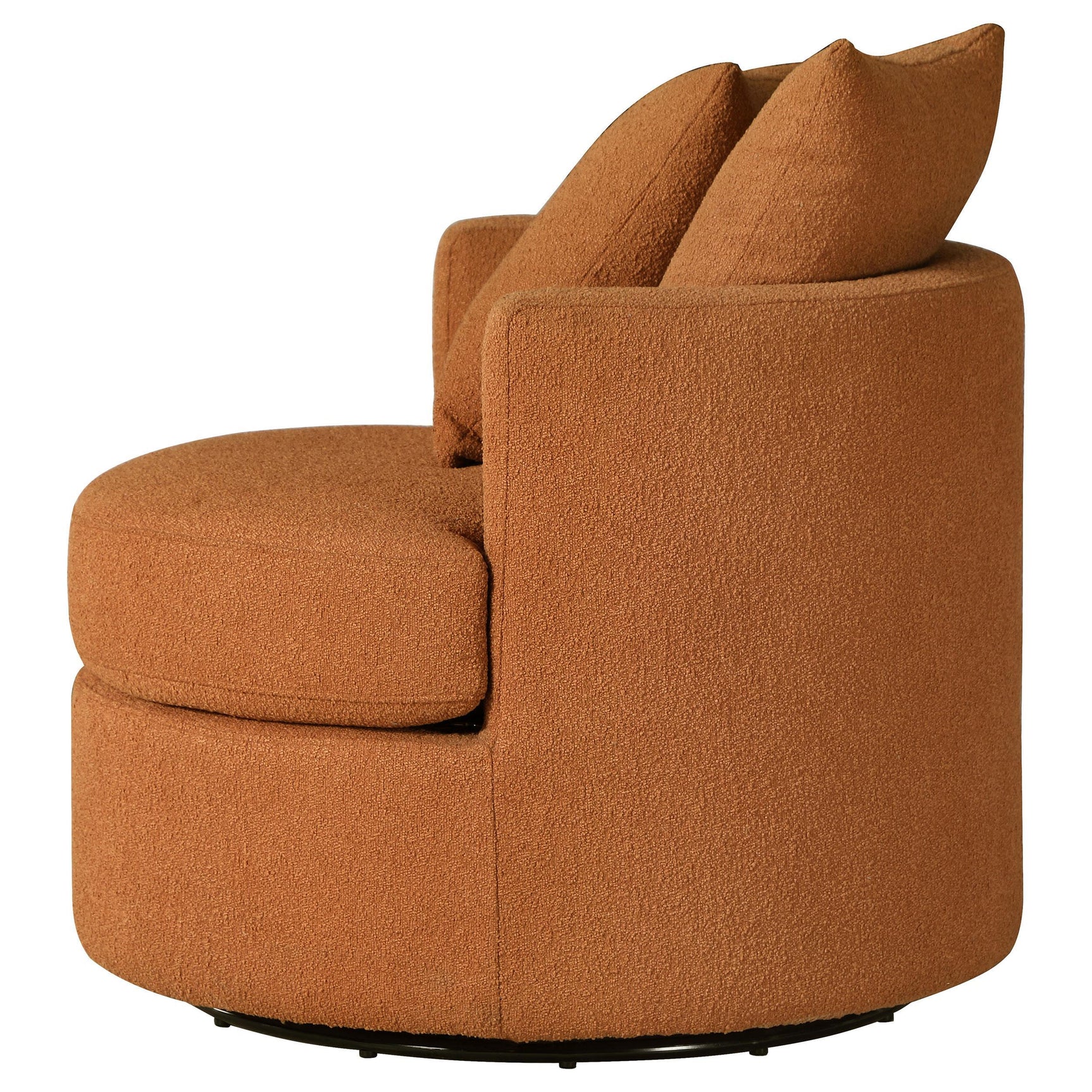 Swivel base detail of Debbie burnt orange accent chair