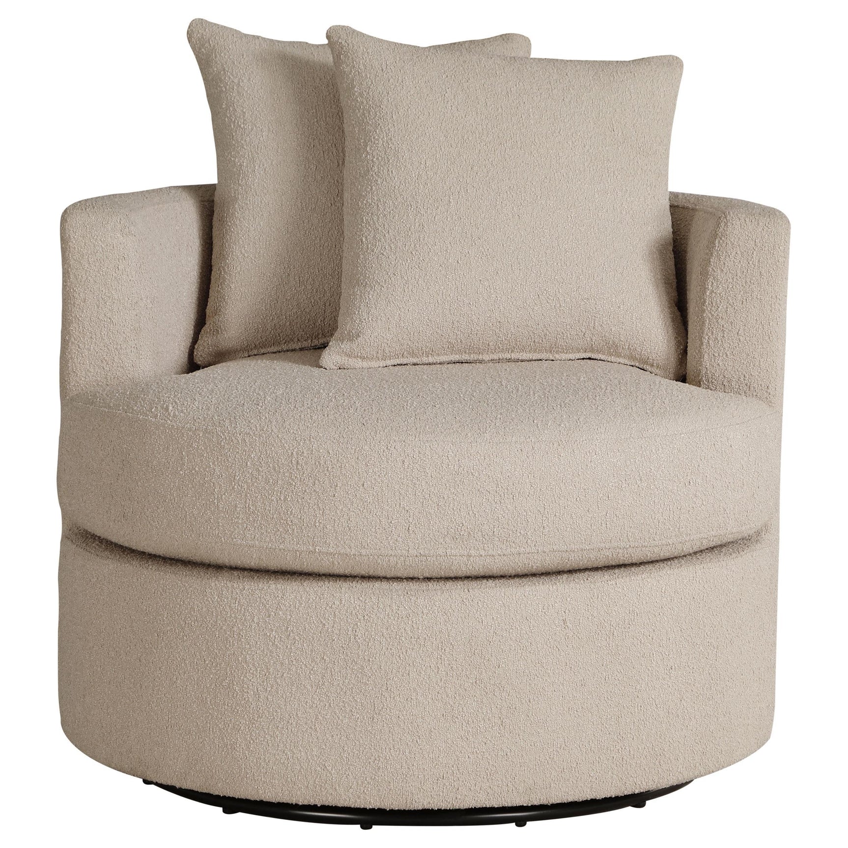 Close-up of camel fabric upholstery on Debbie Swivel Chair