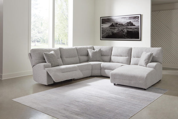 Acklen Place Pewter 5-Piece Power Reclining Sectional with Chaise from Decor Furniture
