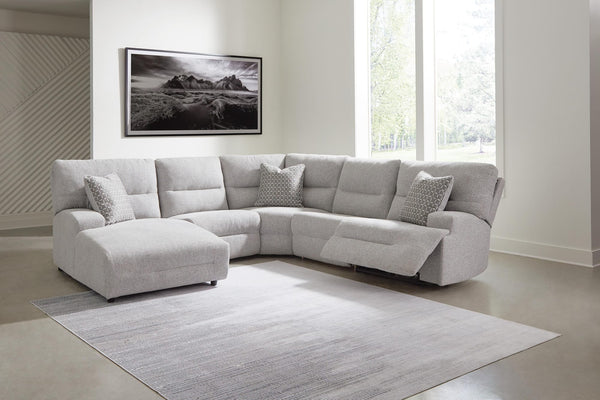 Acklen Place Pewter 5-Piece Power Reclining Sectional with Chaise from Decor Furniture