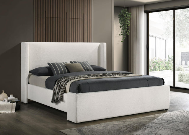 Alamosa Eastern King Boucle Upholstered Wingback Platform Bed White view 2