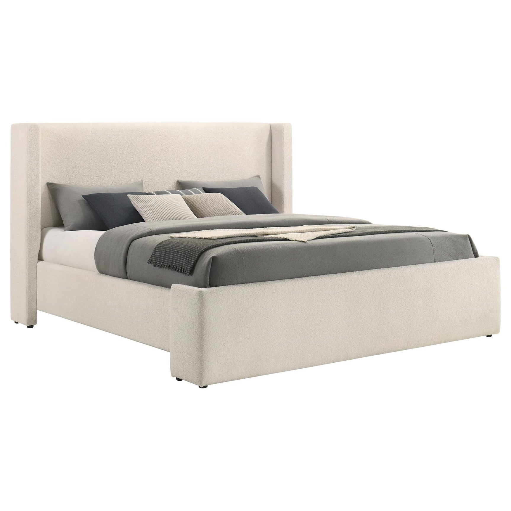Alamosa Eastern King Boucle Upholstered Wingback Platform Bed White view 3