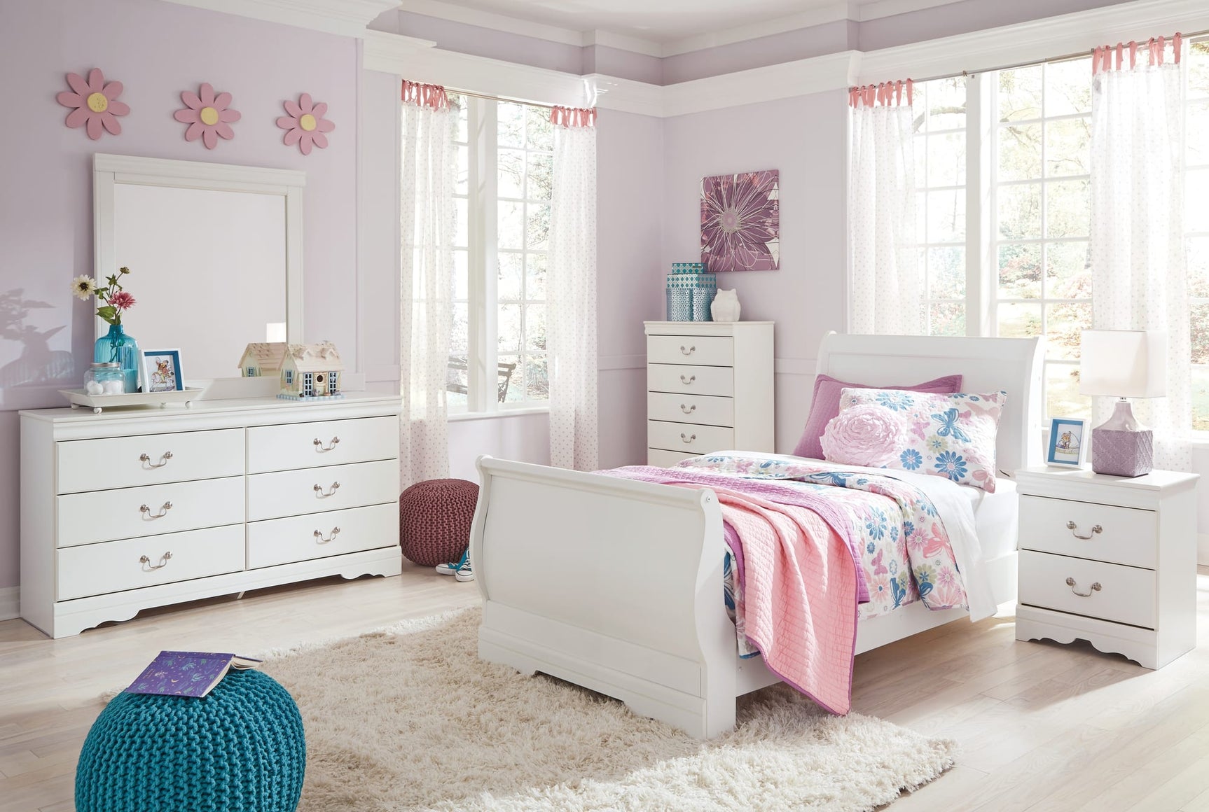Anarasia White Sleigh Bedroom Set - Queen, Full, or Twin Queen 3: Bed, Dresser, Mirror from Decor Furniture