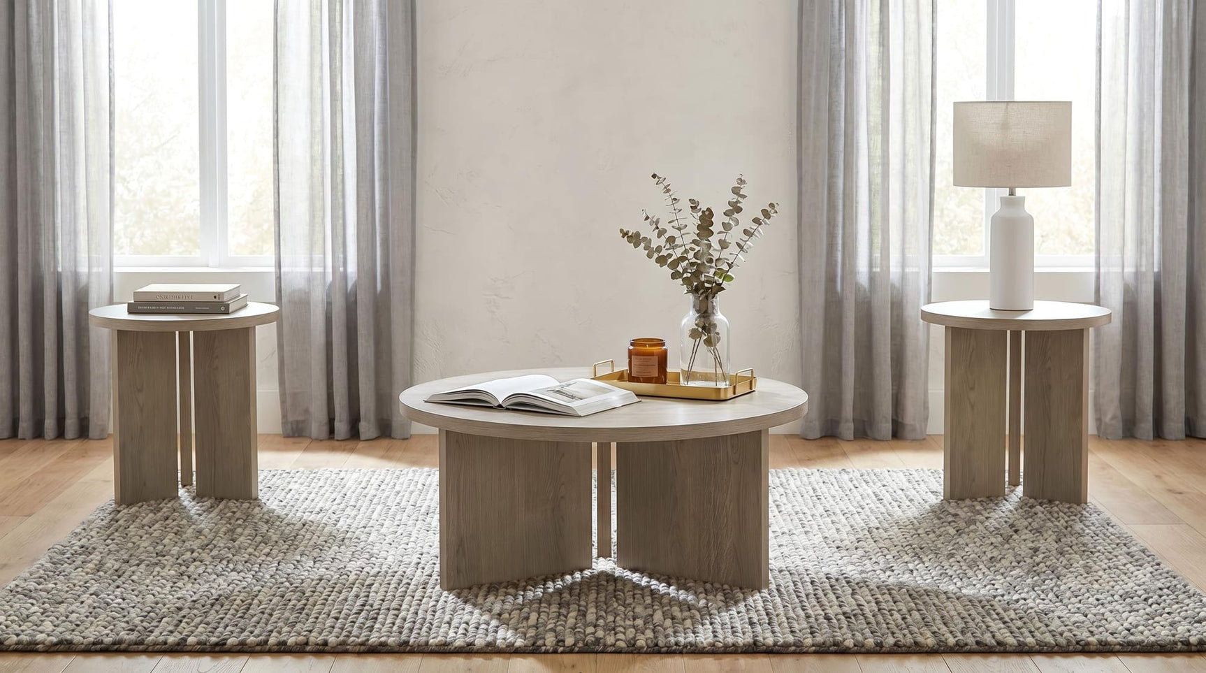 Aragon 3-Piece Round Coffee and End Table Set Latte from Decor Furniture
